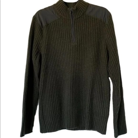 Eddie Bauer Olive Green Wool Knit 1/4 Zip Sweater - Picture 1 of 7